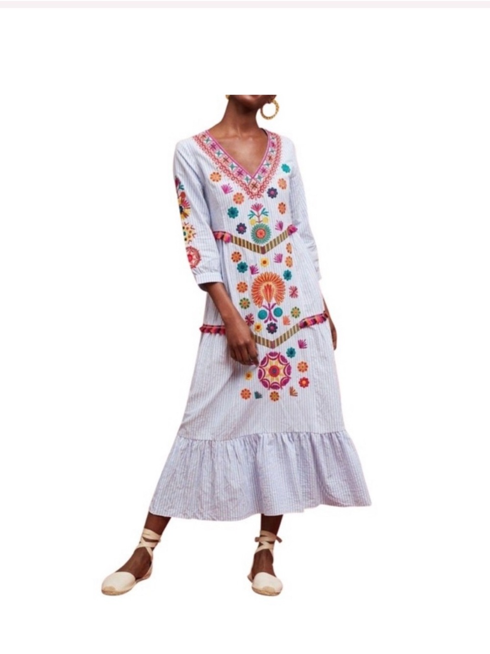 Anthropologie Stellah blue embroided dress floral M